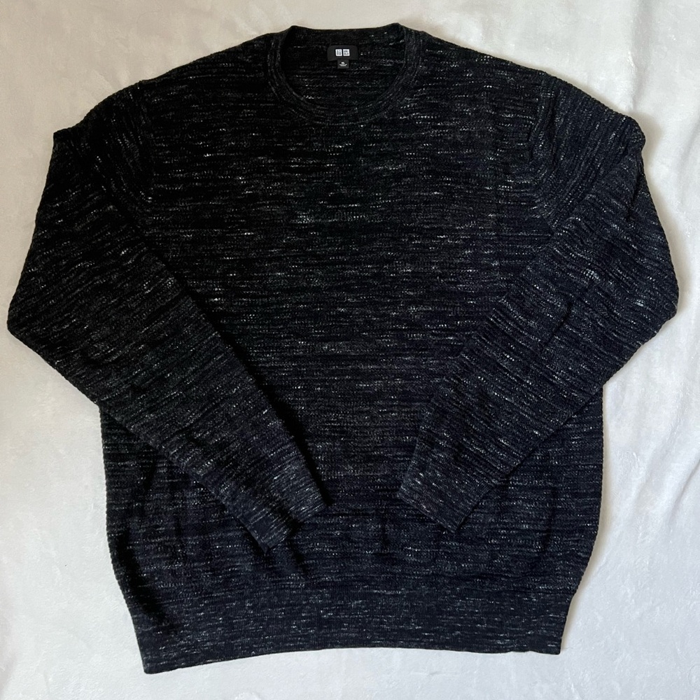 Uniqlo Men’s Black Marled Cotton Wool Crewneck Sweater Mens Size XL